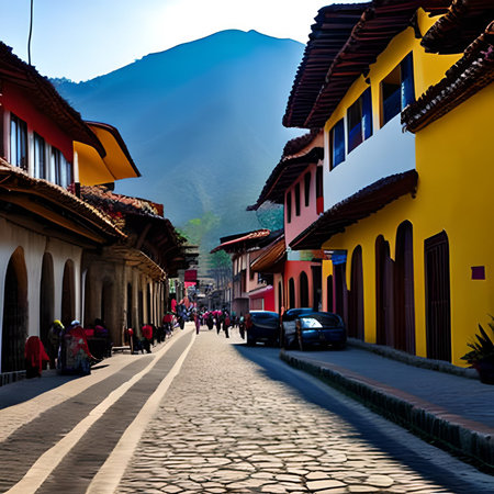 street in the old town of Quito in Ecuador, South Americaの素材