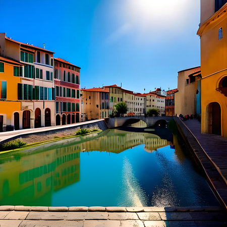 View of the canal and houses in Pisa, Tuscany, Italyの素材