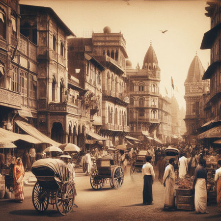 Vintage style image of people in the street of Kathmandu, Nepalの素材