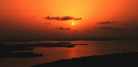 Sunset at the sea in Croatia. Panoramic view.