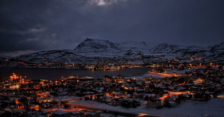 City of Lofoten in winter, Norway. Night viewの写真素材