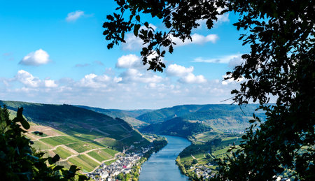 View of the river Rhine from the Moselle in Germanyの写真素材