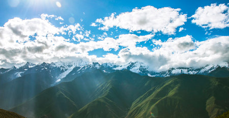 Mountains and clouds in the Himalayas, Annapurna Circuit, Nepal