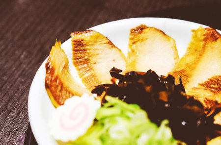Grilled chicken fillet with salad - Vintage filter processing style picturesの写真素材