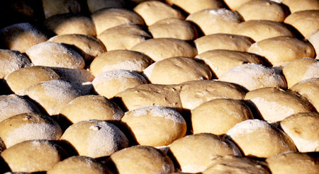 Bread rolls in a bakery, close-up, background.
