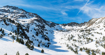 Panoramic view of the snow-capped mountains in the Alpsの写真素材