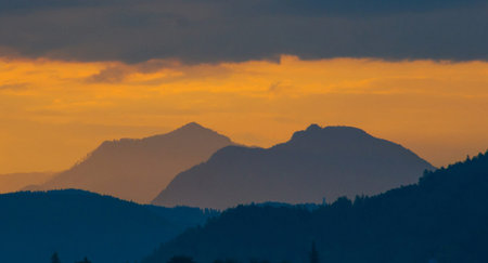 Sunset in the mountains of Bavaria, Germany, Europe.の写真素材