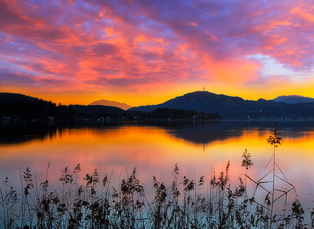 Sunset over the lake in Bavaria, Germany, Europe.の写真素材