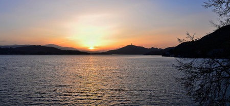 Sunset over the sea in Montenegro. Panoramic view.の写真素材