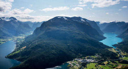 Panoramic view of the Aurlandsfjord in Norwayの写真素材