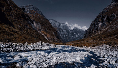 Mountain river in Himalayas, Annapurna Circuit Trek, Nepal