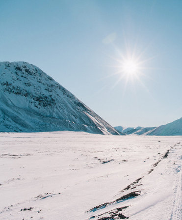 Snowy mountains in the sun. Beautiful winter landscape in the mountains.の写真素材