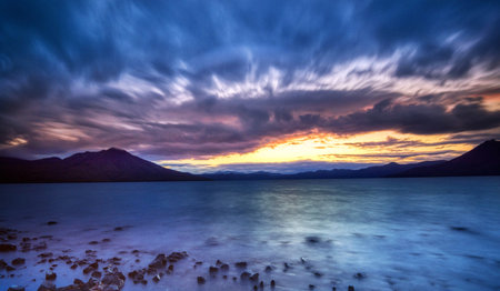 Beautiful sunset over Lake Tekapo, South Island, New Zealandの写真素材