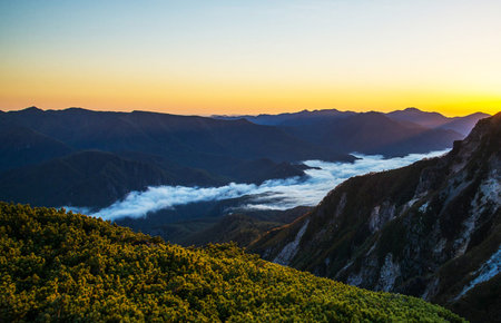 Mountain landscape at sunset, Doi Inthanon National Park, Chiang Mai, Thailand