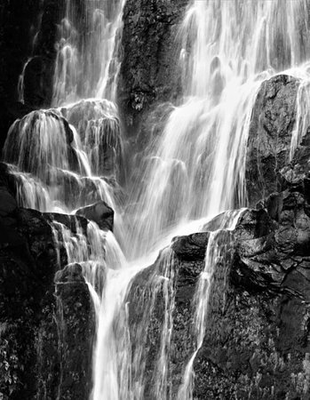 Waterfall in black and white. Monochrome image of waterfall.の写真素材