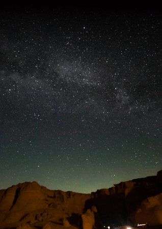 Night sky with milky way and stars in Cappadocia Turkeyの写真素材