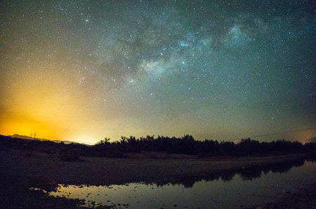 Milky way and stars in the night sky. Long exposure photograph.の写真素材
