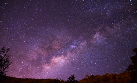Milky Way galaxy with stars and space dust in the universe. Long exposure photograph.with grain