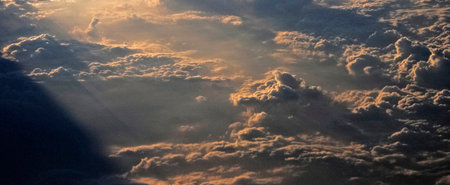 Beautiful clouds in the sky at sunset. Panoramic view
