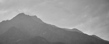 Black and white panoramic view of the Himalayan mountains.の写真素材
