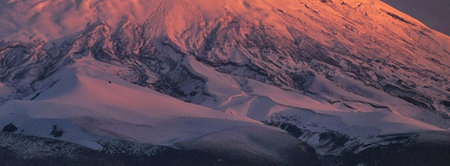 Panorama of Mount Elbrus at sunset, Caucasus, Russia