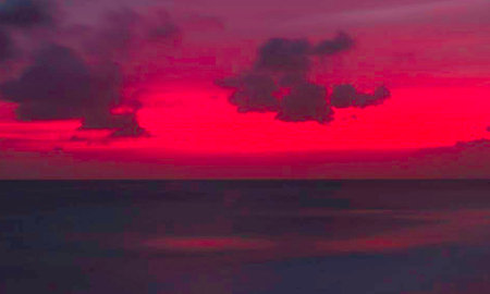 Beautiful sunset on the sea. Colorful sky. 3d rendering