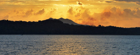 Sunset over the sea in Palawan, Philippines. Panorama