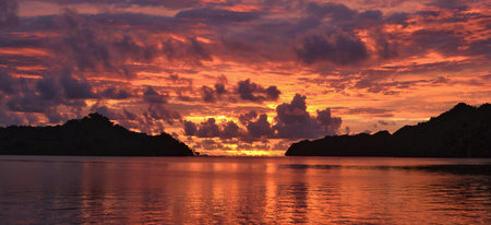 Sunset over the sea, Palawan island, Philippines. Copy space for text