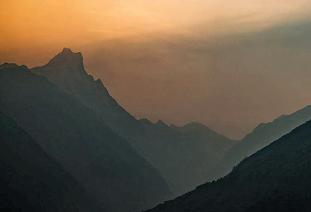 Sunset over the Himalayas, Uttarakhand, India