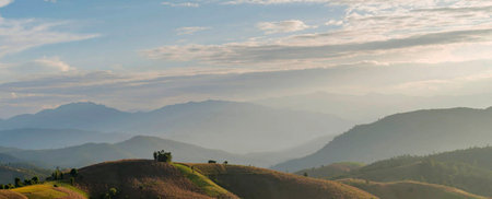 Panoramic view of the hills at sunset.