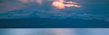 Panoramic view of Lake Baikal at sunset, Siberia, Russiaの写真素材