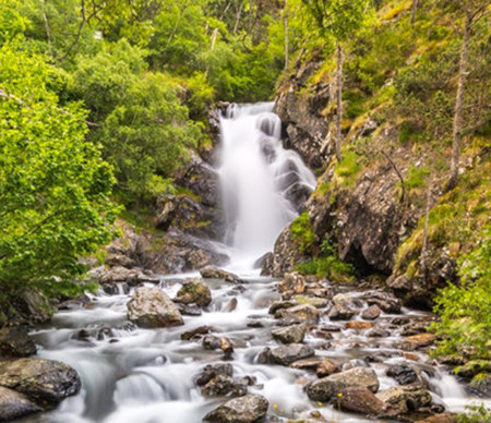 Waterfall in the mountains of Norway, Scandinavia, Europe.の写真素材