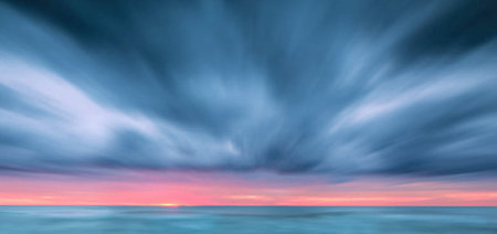 Beautiful seascape at sunset. Panoramic image.の写真素材