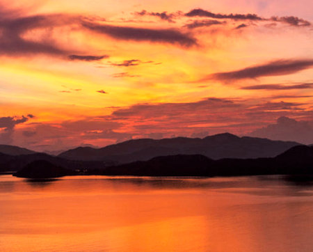 Sunset on the Mekong River in Laos,South East Asiaの写真素材