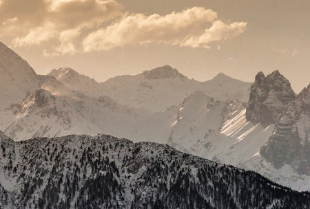 Mountains in the Dolomites, Italy. Beautiful winter landscape.