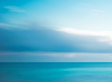 Beautiful seascape with blue sky and white clouds. Nature backgroundの写真素材