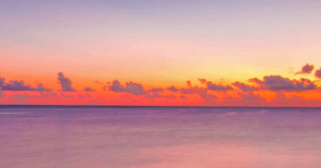 Panoramic view of beautiful sunset over the sea and beach.