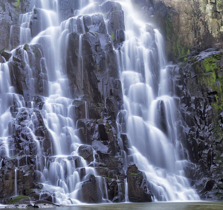 Beautiful waterfall in the forest, close-up of a waterfallの写真素材