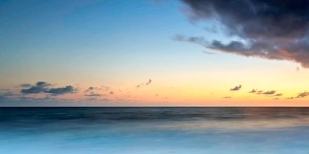 Beautiful sunset over the sea. Panoramic view of the sea.の写真素材