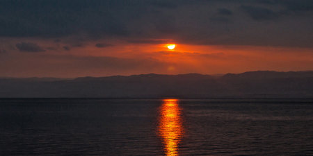 Sunset on the lake Balaton in Hungary. Beautiful landscape.の写真素材