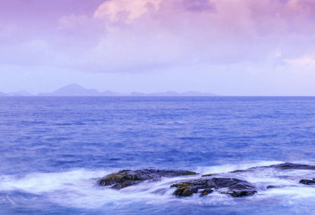 Beautiful seascape with blue sea and sky at sunset.の写真素材