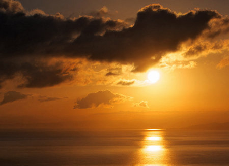 Sunset over the sea. Beautiful seascape at sunset.の写真素材