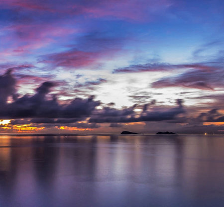 Beautiful sunset at the beach on Koh Samui, Thailand.の写真素材