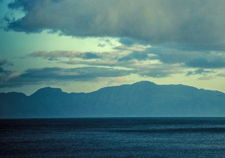 Panoramic view of the sea at sunset.の写真素材