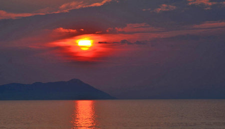 Sunset on the Adriatic Sea, Montenegro, Balkansの写真素材