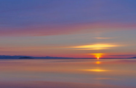Sunset on the lake Balaton, Hungary. Beautiful nature background.の写真素材