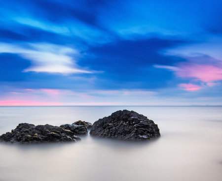 Beautiful seascape at twilight time. Long exposure photo.の写真素材