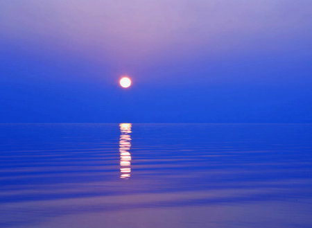beautiful sunset in the sea, closeup of photo, north chinaの写真素材