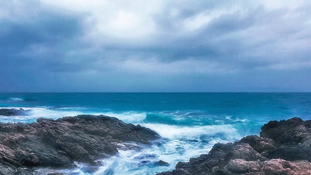Beautiful seascape with stormy sky. Panoramic imageの写真素材