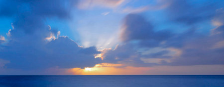 Panoramic view of the sea at sunset. Nature composition.